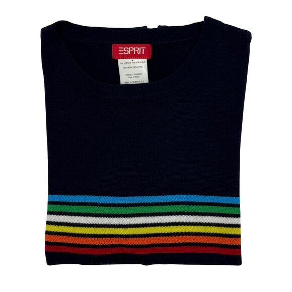 Vintage Y2K Esprit Rainbow Striped Blue Knit Sweater • Skater Grandpacore Preppy - Picture 12 of 14